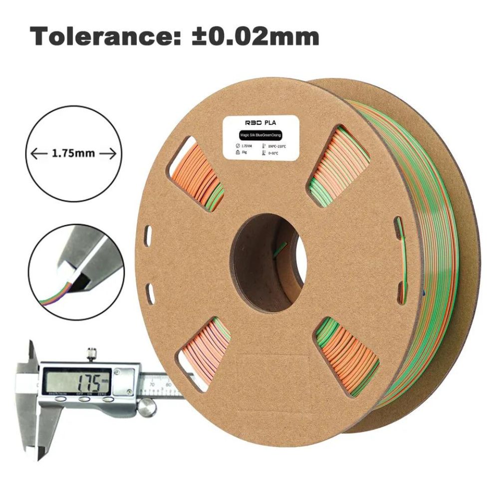 R3D - PLA Magic Silk Tricolore - Bleu/Vert/Orange (BlueGreenOrange) - 1,75 mm - 1 kg